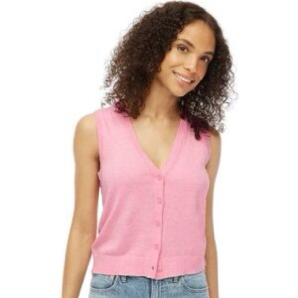 J.Crew Women's Pink Cotton V-Neck Button-Front Sweater Vest Y2K retro